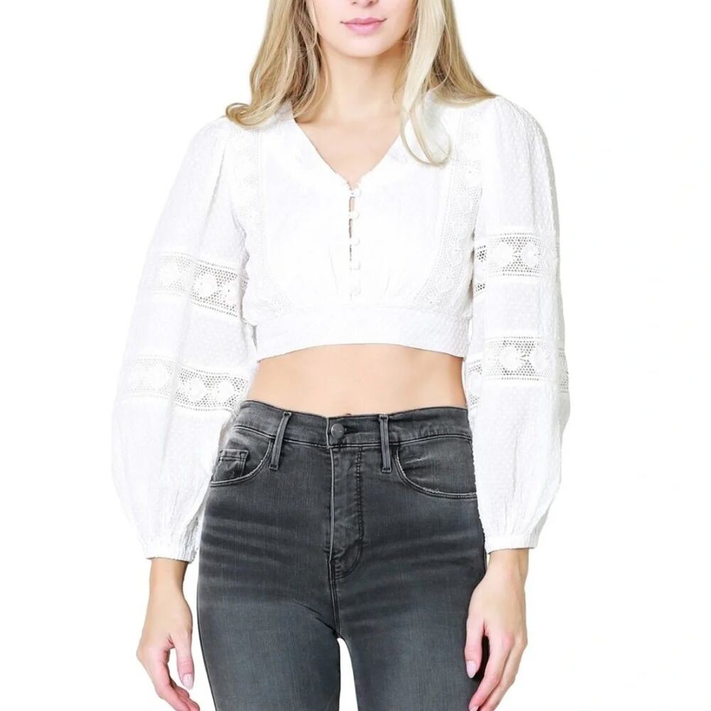 Love Shack Fancy Salida Eyelet Crop Top MSRP $285 | Vintage White | Sz 4